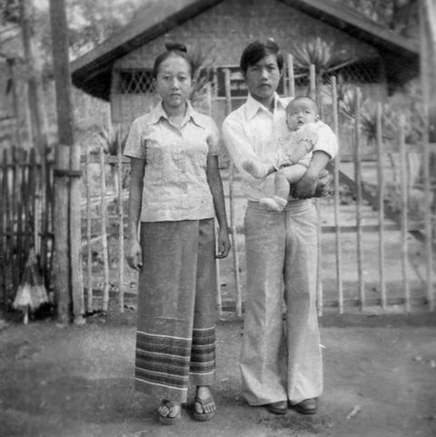 annie vang with her parents in a thai refugee camp