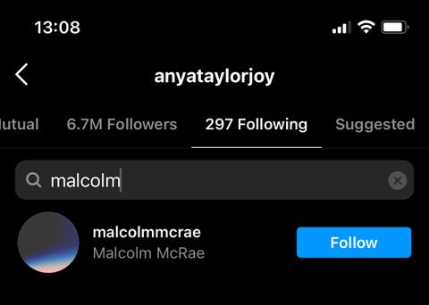 Anya and Malcolm following each other on Instagram anya and malcolm following each other on instagram