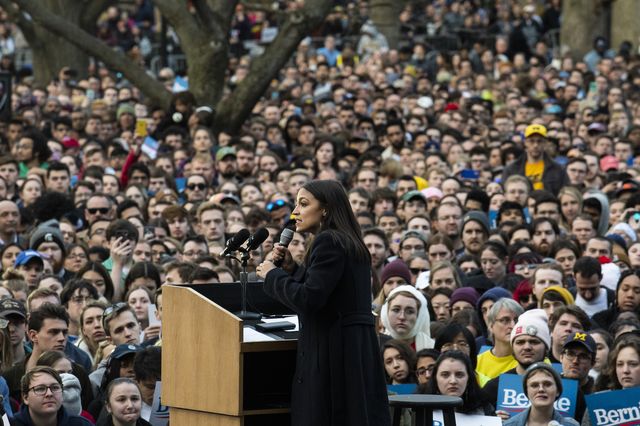 ann arbor, mi   march 08 rep alexandria ocasio cortez d ny addresses supporters during a campaign rally for democratic presidential candidate sen bernie sanders on march 8, 2020 in ann arbor, michigan ocasio cortez has become a democratic party favorite among millennials and gen z sanders covered his policy agendas for immigration, women's rights, healthcare and economic inequality photo by brittany greesongetty images