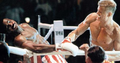 Dolph Lundgren and Carl Weathers as Ivan Drago and Apollo Creed in 'Rocky IV'
