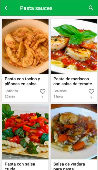 pantalazo de la app recetas de pasta gratis