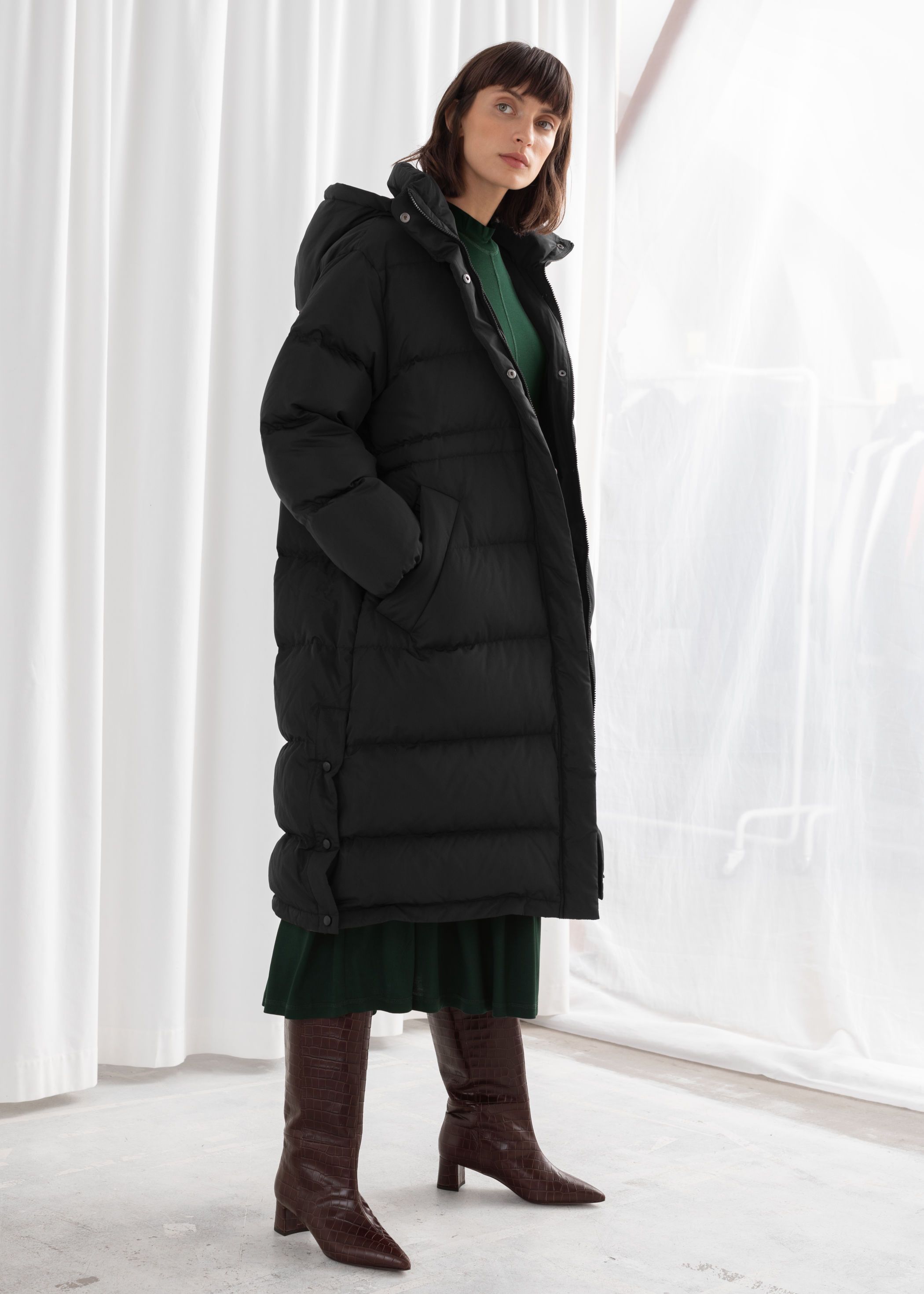 cos hooded long puffer coat