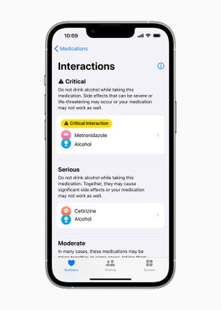 apple iphone showing medications tracking app