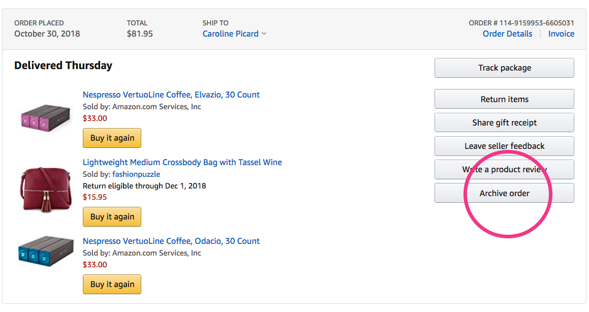 can i remove items from my amazon order history