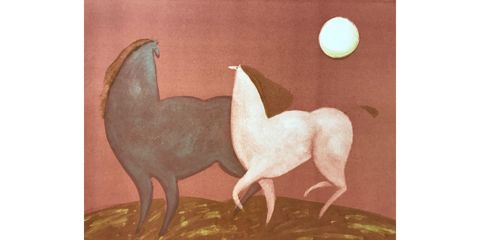 Brown, Organism, Wall, Terrestrial animal, Horse, Art, Liver, Working animal, Tail, Painting, 