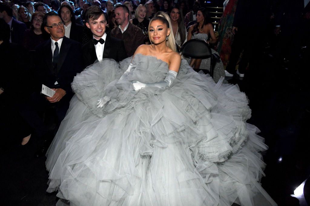 ariana grande grey grammy dress