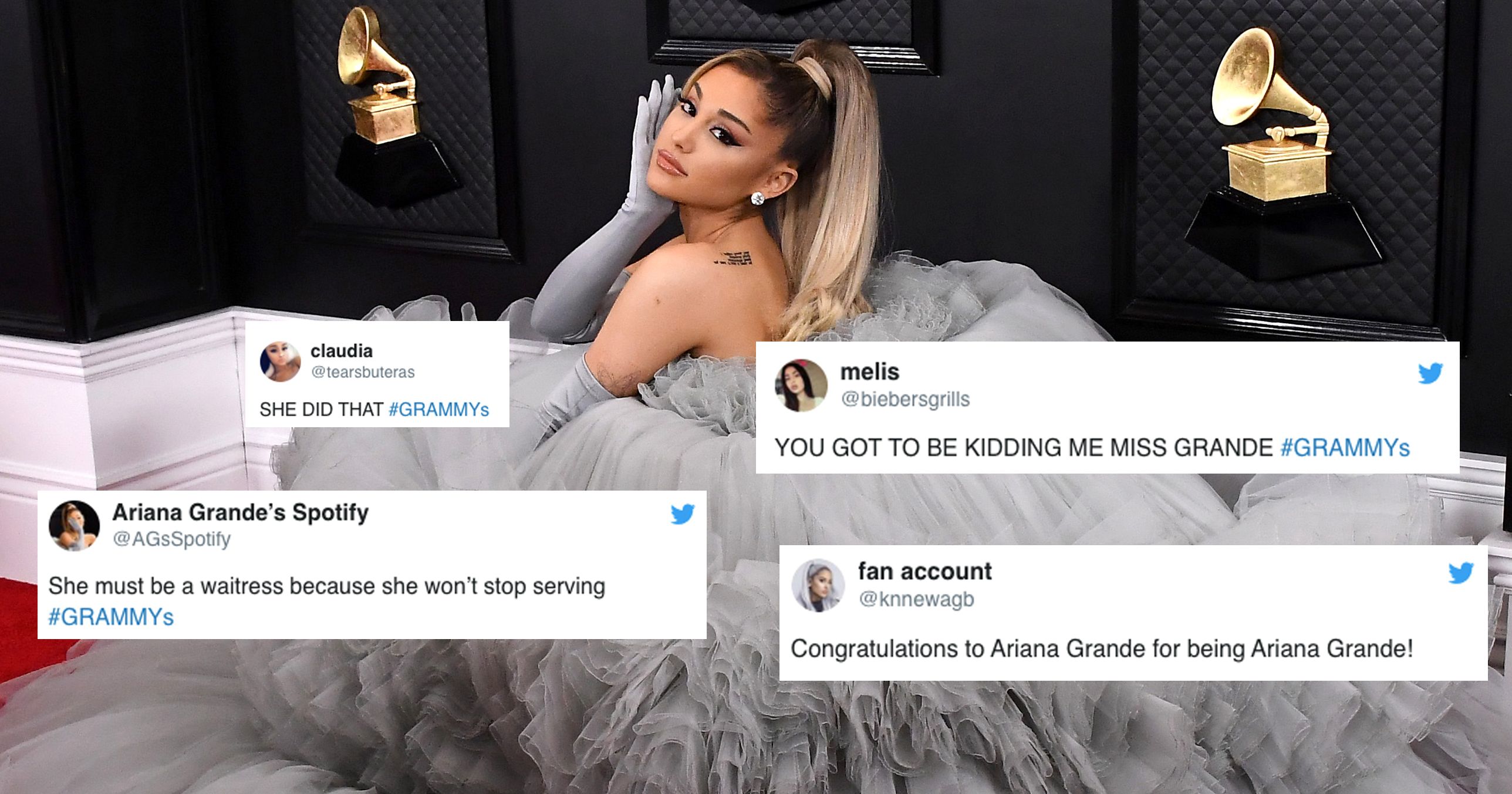 Ariana Grande Porn Twitter - Best Twitter reactions: Ariana Grande Grammys dress 2020