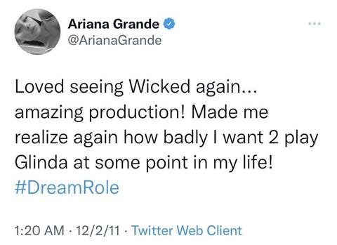 ariana grande wicked tweet