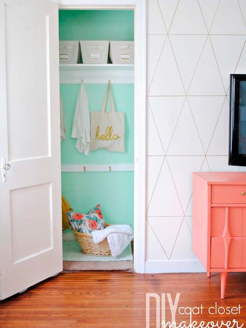 Shelf, Furniture, Room, Orange, Wall, Turquoise, Pink, Shelving, Interior design, Door, 