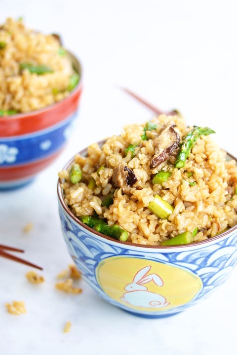 fried rice with shiitakes and asparagus