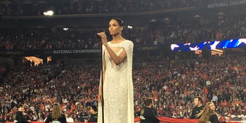 Ciara singing the national anthem in a gorgeous dress. 