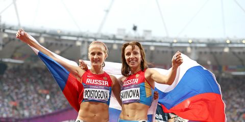 Ekaterina Poistogova and Mariya Savinova at the 2012 Olympics