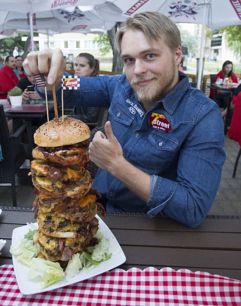 Polish record in eating a big burger.
