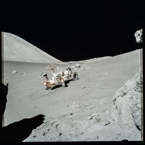 a lunar roving vehicle parked at station 6