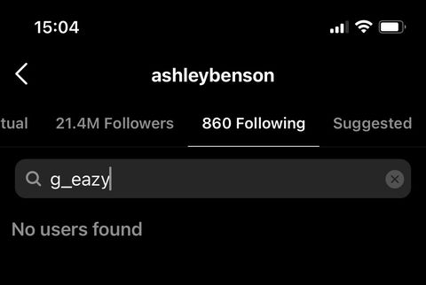 g eazy still following ashley, and ashley benson no longer following g eazy on instagram