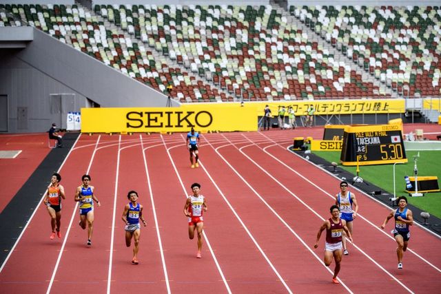 primera prueba de atletismo en el estadio olímpico de tokio