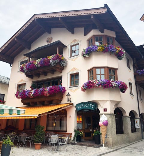 Window box flower displays in Austria Window box flower displays in Austria