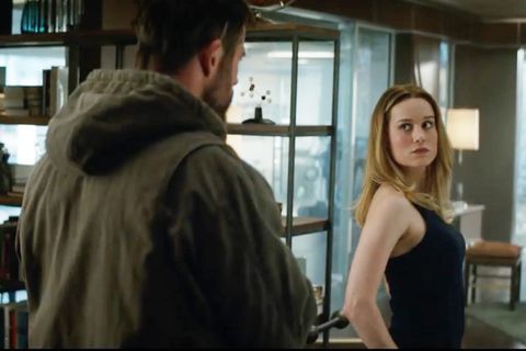 Captain Marvel's Larson proves she can Thor's hammer