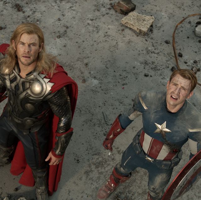 chris hemsworth as thor and chris evans as captain america in avengers assemble
