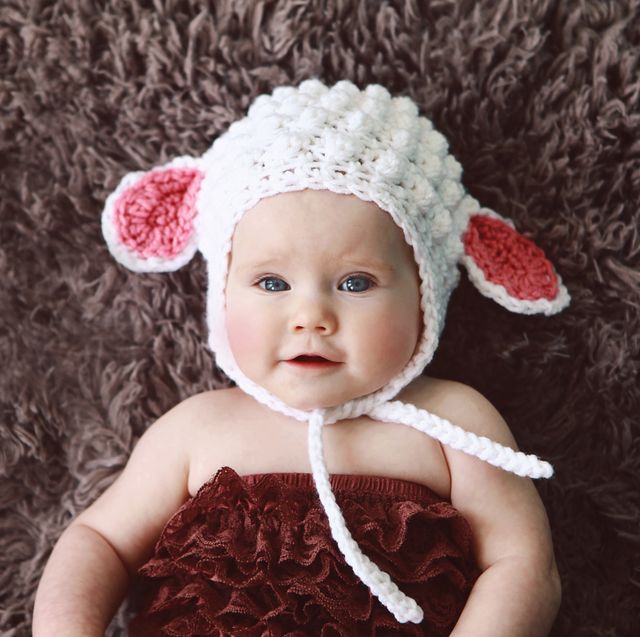  baby wearing lamb hat