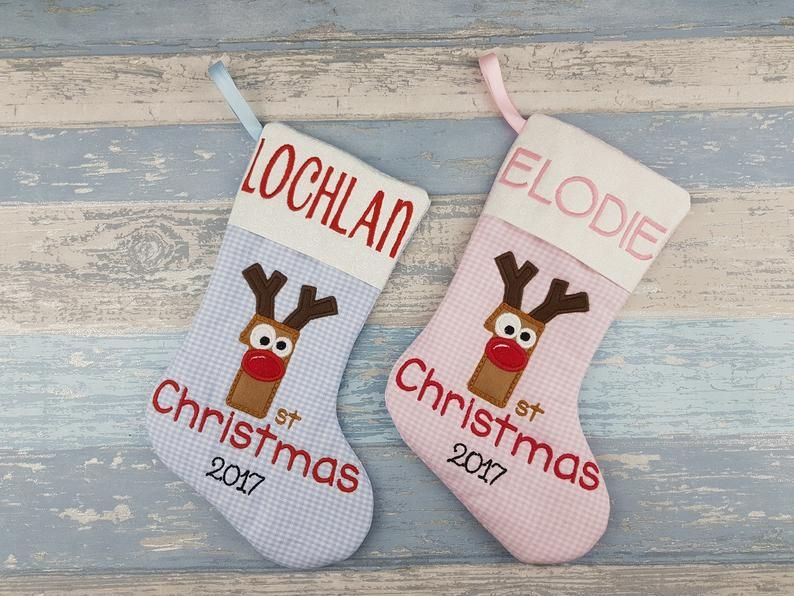 My First Christmas Stocking Baby's First Christmas Boy Girl Pink Blue Stocking Gift Christmas Home Decor