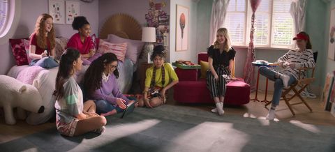 vivian watson as mallory pike, kyndra sanchez as dawn schafer, anais lee as jessi ramsey, malia baker as mary anne spier, momona tamada as claudia kishi, shay rudolph as stacey mcgill, and sophie grace as kristy thomas in episode 201 of the baby sitters club