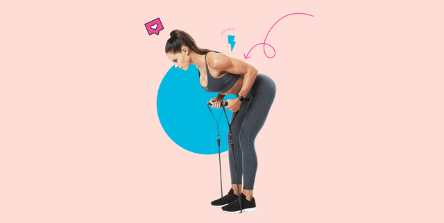 woman working out on a pink background