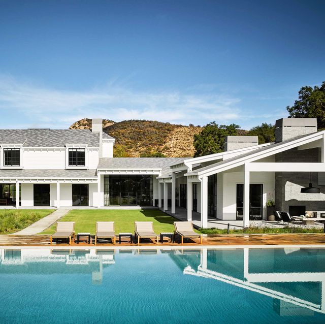 modern white house with pool