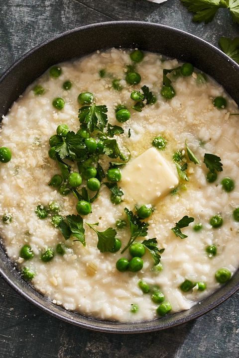 baked risotto with lemon, peas  parmesan
