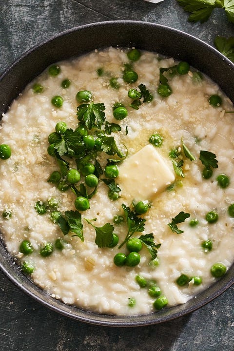 Risotto au four au citron, petits pois et parmesan