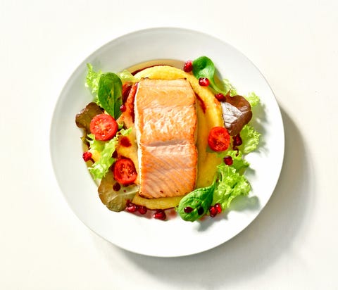 Baked salmon on polenta