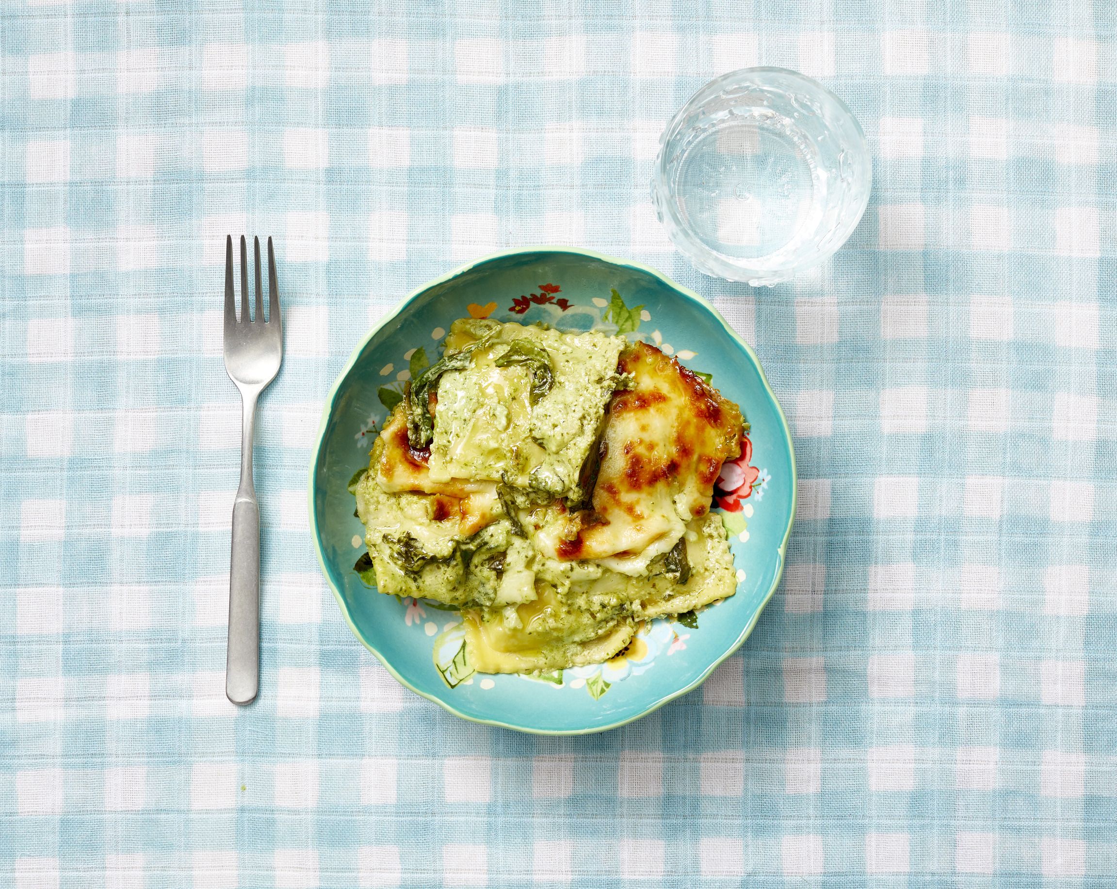 Baked Spinach Ravioli with Pesto Cream Sauce image