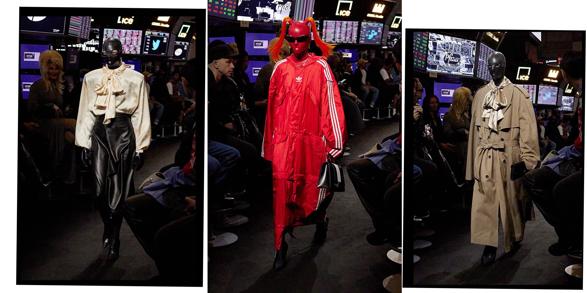 Models In Full Latex Suits Take Over The New York Stock Exchange For Balenciaga Show