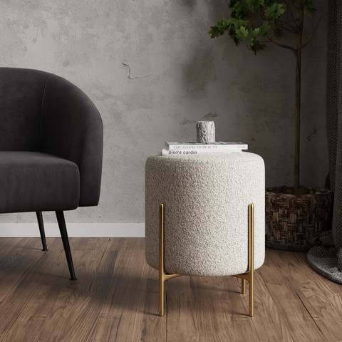 luxe boucle upholstered stool