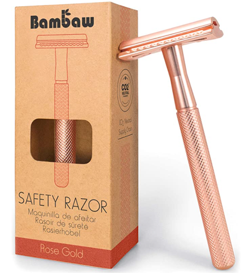safety razor van het merk bambaw in rosegoud