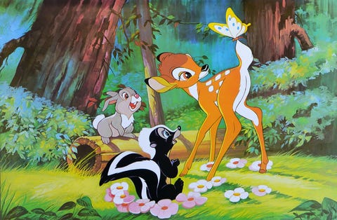 animated cartoon, cartoon, illustration, art, painting, fawn, tree, fictional character, fiction, animation,