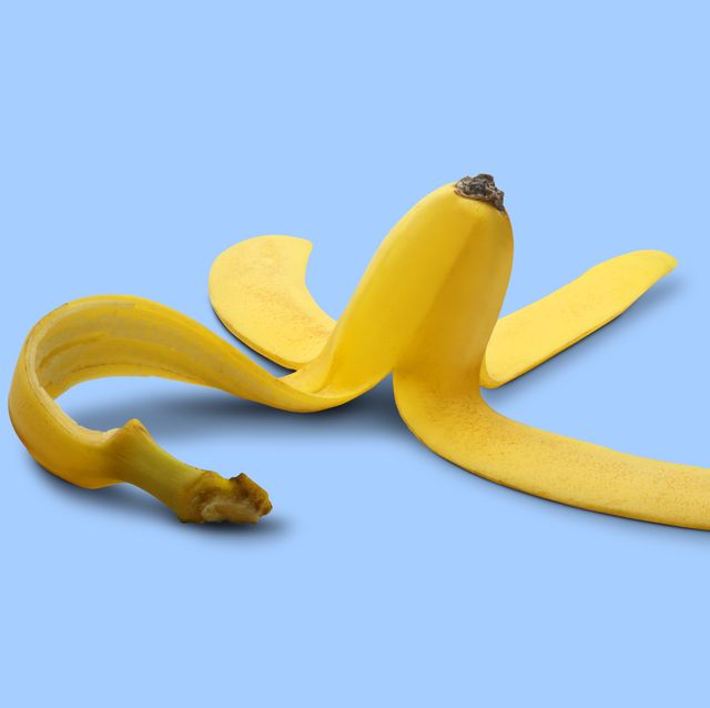 banana peel on blue background