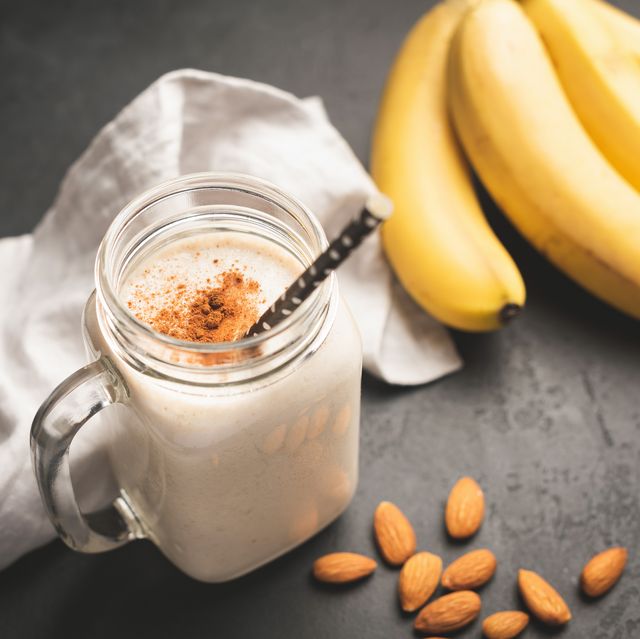 Banana Smoothie Or Protein Shake In Drinking Jar