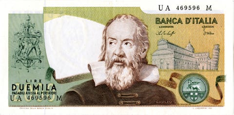 Banca D'Italia 2000 Lire Galileo Note Front