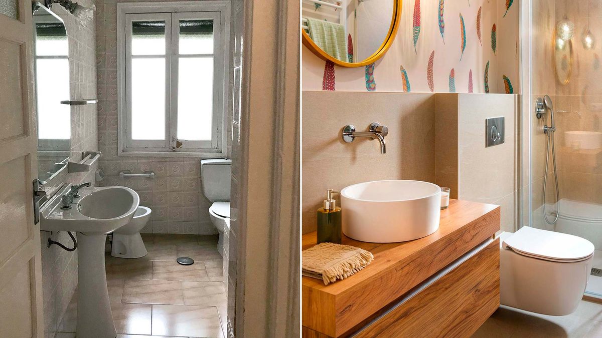 resbalón provocar Establecimiento Un baño actual con diseños suspendidos antes y después
