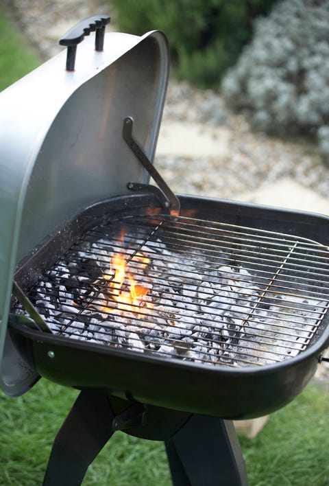 Barbecue grill, lid open