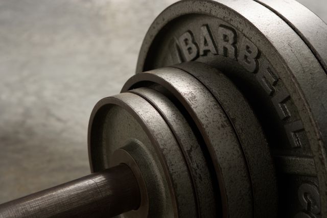 barbell, close up of weights, elevated view