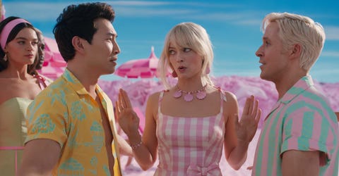 barbie margot robbie, ryan gosling and simu liu