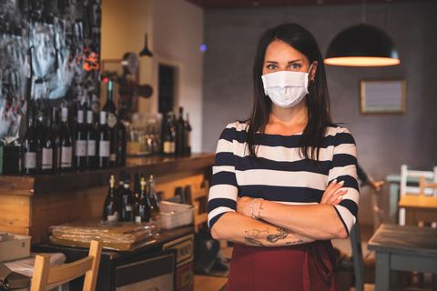 barista portrait with protective face mask