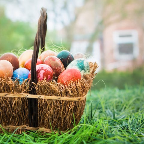 basket of colorful easter eggs