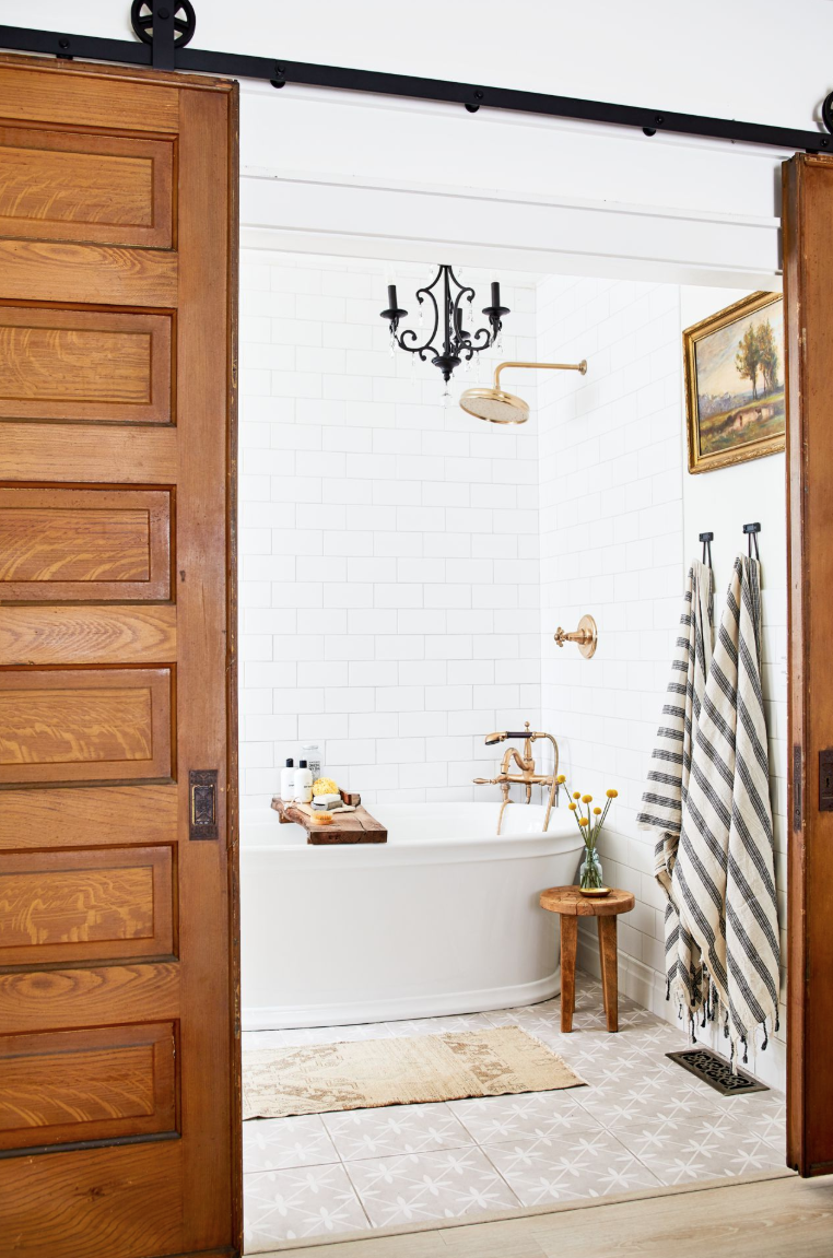 wood plank tile bathroom design