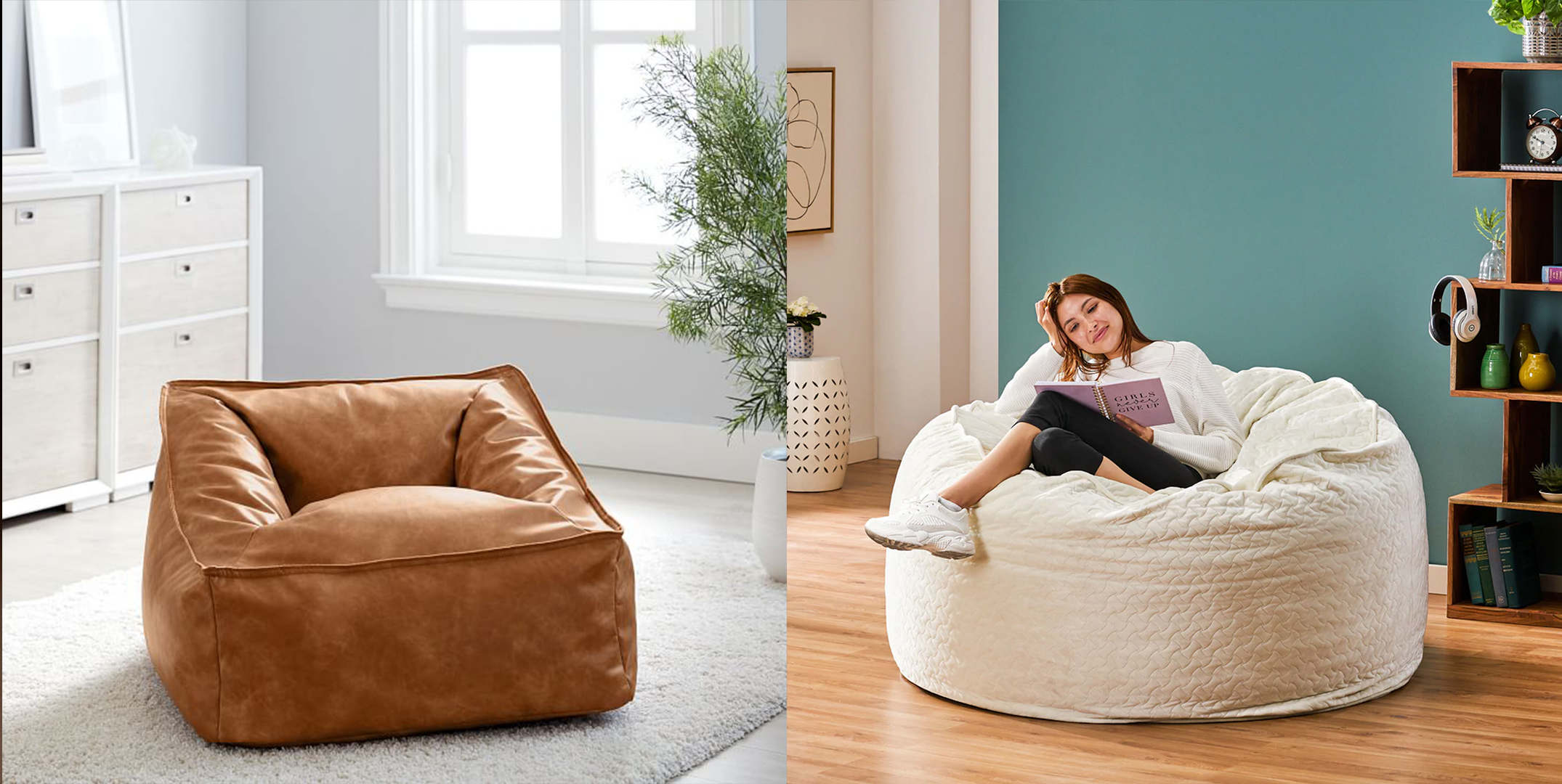 Suede Bean Bag Cover+Ottoman Cover Set Luxury Seat Feeling Movie Chair Footstool 