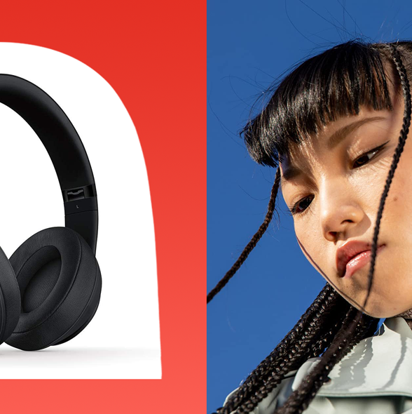 beats headphones and woman wearing beats studio buds