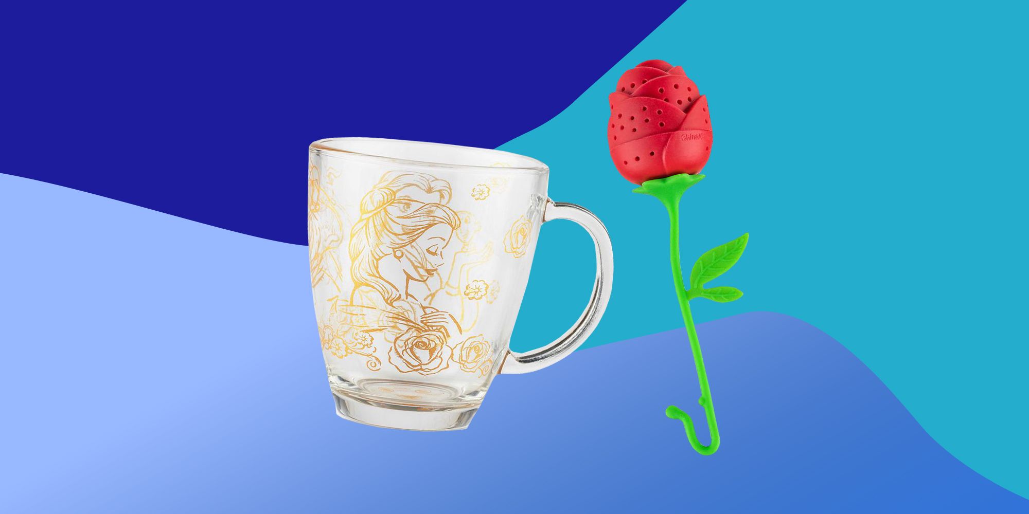 2021 Disney Store Beauty and the Beast Mug and Rose Tea Infuser In Hand NIB