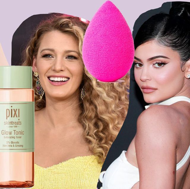 Collage van celebrities en hun favoriete beautyproducten